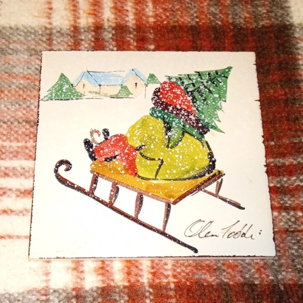 Vintage Christmas Tile Hand-painted Marco E Christina